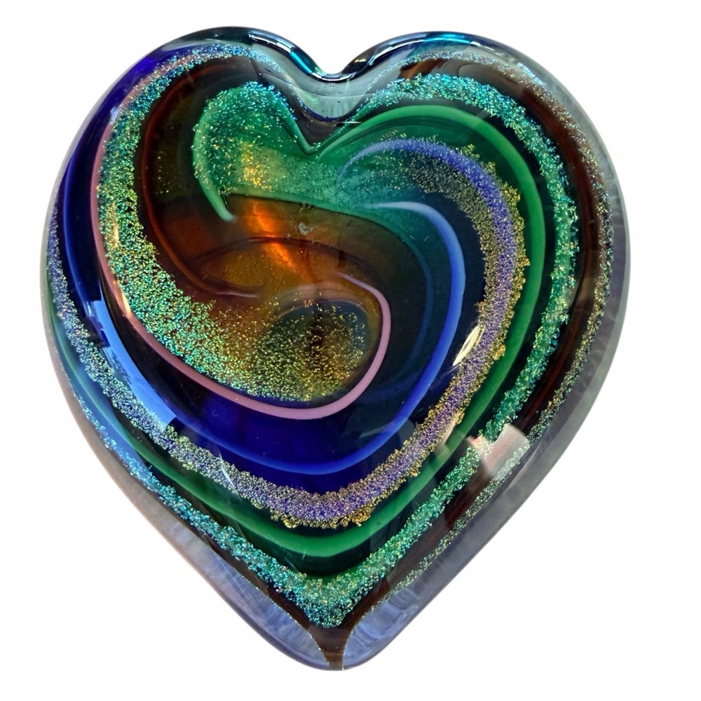 Glass Eye Studio Heart Paperweight Dichroic Art Glass USA Iridescent 4” - Picture 3 of 6